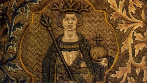 Фрагмент украшения каймы "орлиного" далматика: вышивка с полуфигурой короля