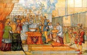 Крещение Филиппа Габсбурга (мозаичное панно в церкви Св. Павла в Вальядолиде)