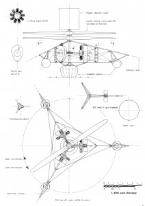 Схема геликоптера PKZ-2 с двигателями «Гном»