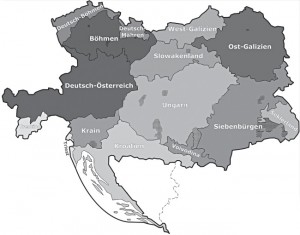 Карта неосуществленной федерализации Австро-Венгерской империи (была опубликована в книге «Соединенные Штаты Великой Австрии» одним из помощников эрцгерцога Франца Фердинанда)