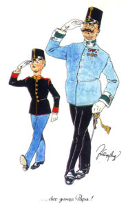 «...Весь у тата!» (Учень вищої реальної військової школи та майор піхоти ландвера). Малюнок Фріца Шьонпфлюга