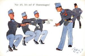 На шаржі Фріца Шёнпфлюга 1909 року однорічні добровольці змушені виконувати команди старшого за званням єфрейтора, який не був навіть унтер-офіцером