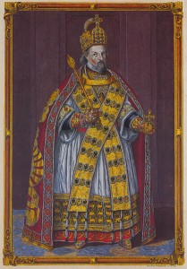 Гравюра Иоганна Адама Дельзенбаха "Император Сигизмунд" (из-под стихаря выглядывает подол далматика).