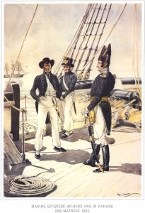 Морской офицер в парадной форме на борту и матросы (1820)