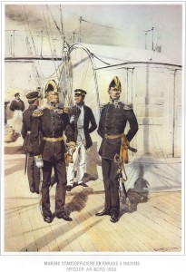 Морской штаб-офицер в парадной форме и морской офицер на борту (1858)