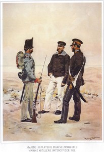Морской пехотинец, морской артиллерист и унтер-офицeр морской артиллерии (1856)