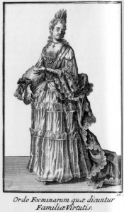Орденское одеяние кавалерственной дамы «Ордена Рабынь Добродетели (Bonanni, 1720). На левом плече видно знак ордена.