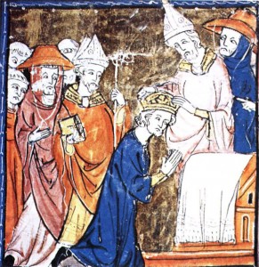 В соборе Св. Петра папа Лев III возлагает императорскую корону на голову Карла