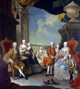 Императорская семья (Мартин ван Майтенс, 1754 г.). Около императрицы Марии Терезии стоит в красном камзоле эрцгерцог Иосиф.