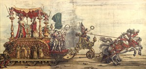 Триумфальная колесница Максимилиана I (расскрашенная гравюра по рисунку Альбрехта Дюрера, предположительно XVI в.)