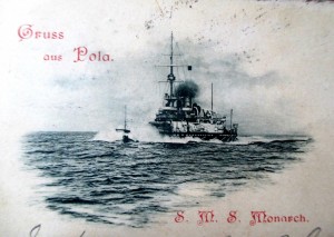 «Привет из Полы» (открытка с фотографией SMS Monarch, 1898 г.)