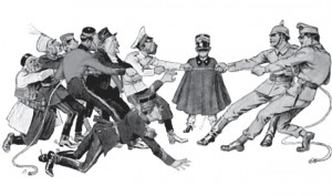 Карикатура, изображающая борьбу и соперничество в Европе в 1914 году