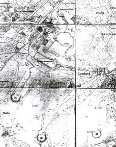 Фрагмент австрійської карти Львова, на якій позначені Цитадель та об’єкти №1-№3.