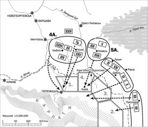 Схема № 6. Розгортання російських армій на австро-угорському фронті згідно із запискою генерала Михаїла Алексєєва від 15 березня 1912 року