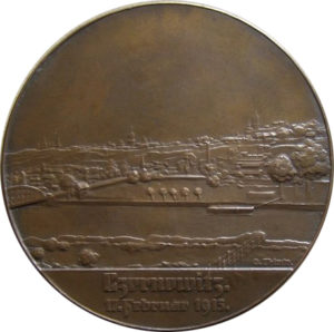 Реверс настольной медали «В память возврата Черновцов 7-й Армией под командованием генерала барона Карла фон Пфланцер-Балтина. 1915»