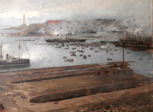 Фрагмент полотна Джузеппе Сачері з яхтою «Савойя» в центрі