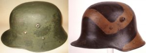 Сталевий шолом зразка 1916 року: австрійський (зліва) і німецький (праворуч)