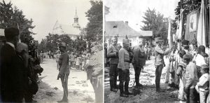 Іл. 3a – 3b. Архикнязь Карл Габсбург зустрічається з єврейською громадою та римо-католицькою громадами міста (локація – сучасна вулиця Ярослава Осмомисла, поруч неіснуючого тепер будинку нотаря Лева Гузара).