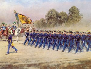 «4-й піхотний полк вітає свого нового шефа ерцгерцога Євгена, Відень, 1896 рік». Художник — Александр Пок (Віденський військово-історичний музей)