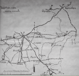 Мапа дислокації розвідшкіл Німеччини та Австро-Угорщини в окупованих губерніях Європейській Росії, 1915–1916 рр. (РГВИА Ф. 2031. О. 4. Спр. 331. Арк. 414 (м/ф))